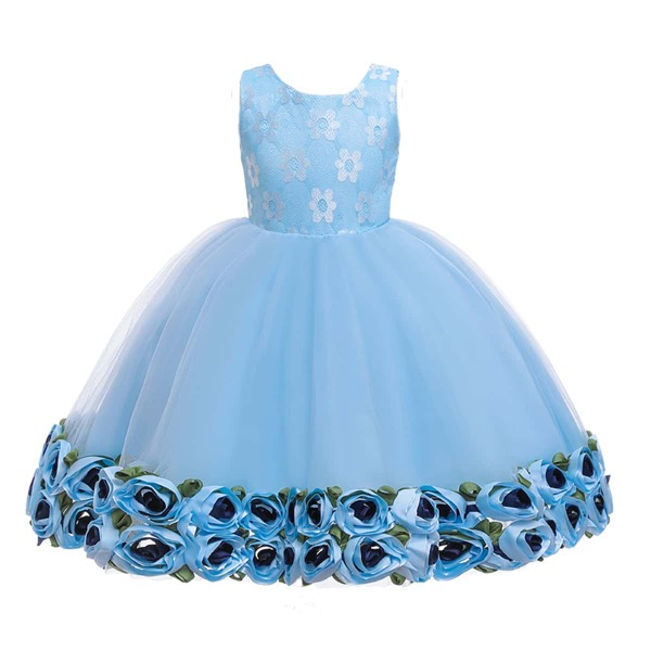 

Baby Girl Stereo Flower Bow Back Gown Dress, Baby blue