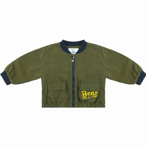 

Toddler Boys Letter Graphic Flap Pockets Jacket, Army green