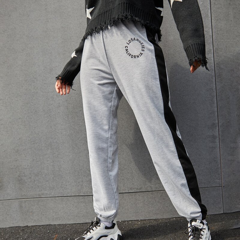 

Contrast Tape Letter Graphic Sweatpants, Light grey