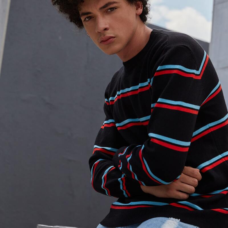 

Guys Striped Pattern Jumper, Black