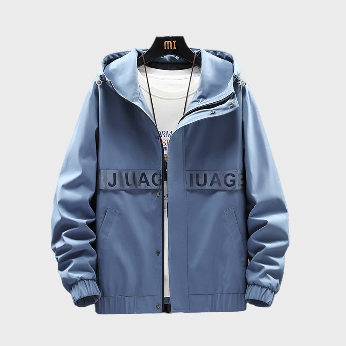 

Guys Letter Graphic Hooded Windbreaker Jacket, Dusty blue