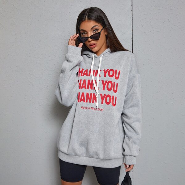 

Slogan Graphic Drop Shoulder Oversized Hoodie, Grey