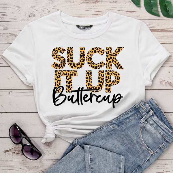 

Slogan Print Round Neck Tee, White