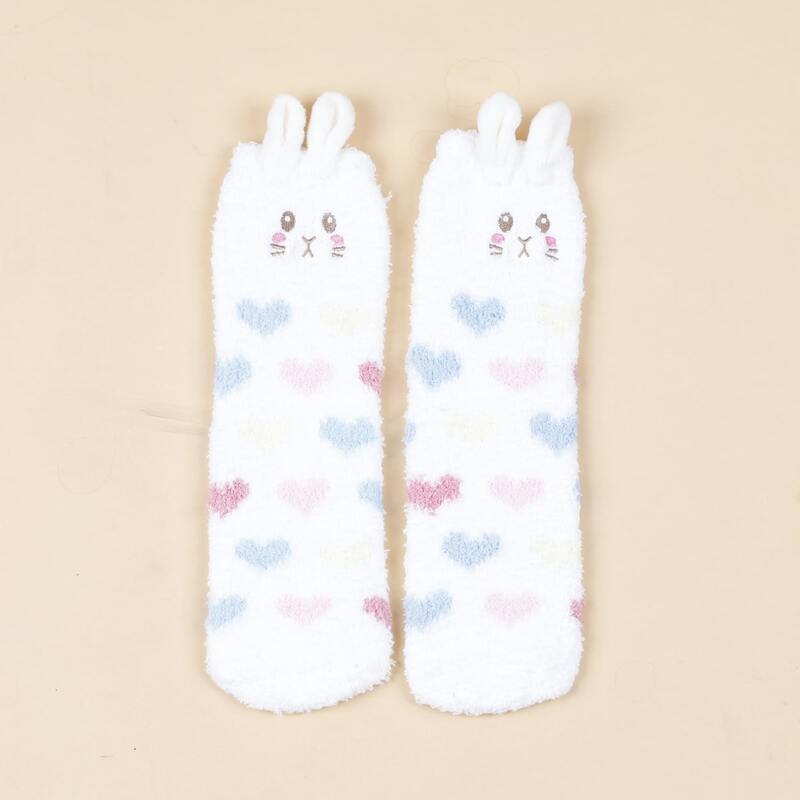

Cartoon Graphic Fuzzy Socks, White