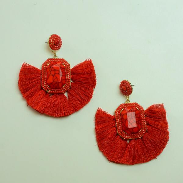 

Tassel Decor Drop Earrings, Red
