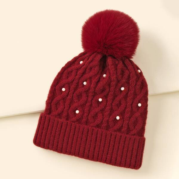 

Faux Pearl Decor Beanie, Burgundy