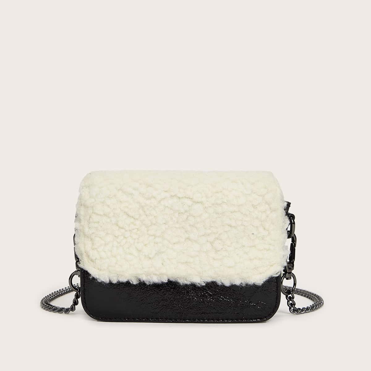 

Fluffy Crossbody Bag, Black and white