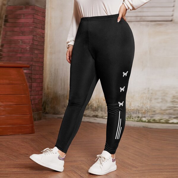 

Plus Butterfly Print Leggings, Black