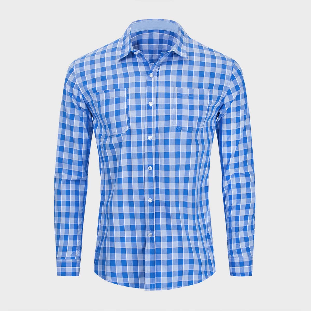 

Men Gingham Button Through Shirt, Blue