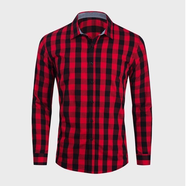

Men Gingham Button Through Shirt, Multicolor