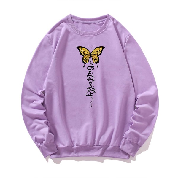

Men Butterfly & Letter Graphic Sweatshirt, Violet purple