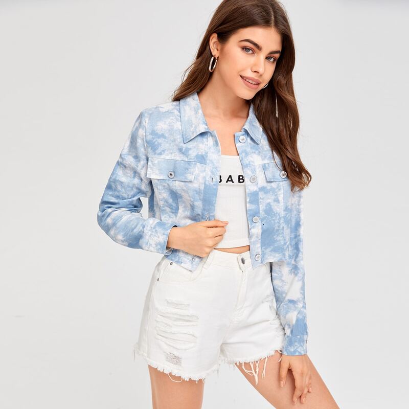 

Button Front Tie Dye Jacket, Blue and white