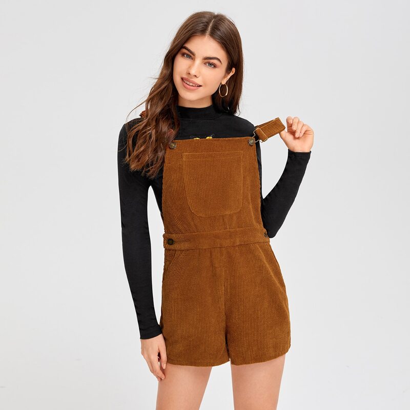 

Pocket Front Corduroy Overall Shorts, Brown