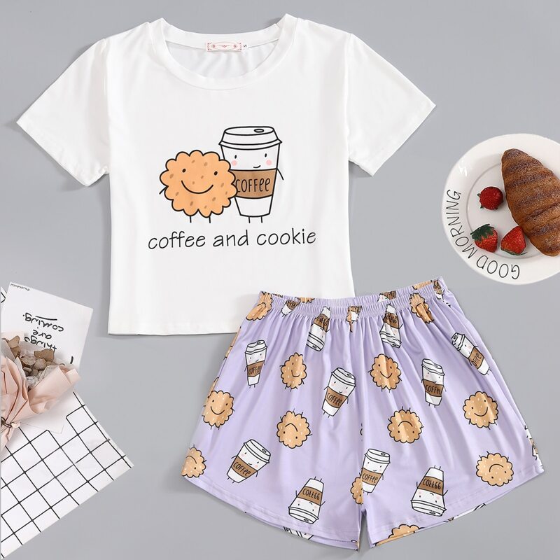 

Coffee & Cookie Print Pajama Set, Multicolor
