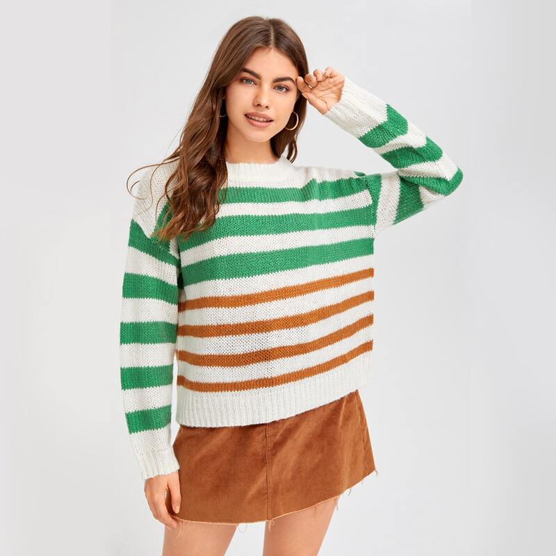 

Drop Shoulder Striped Sweater, Multicolor