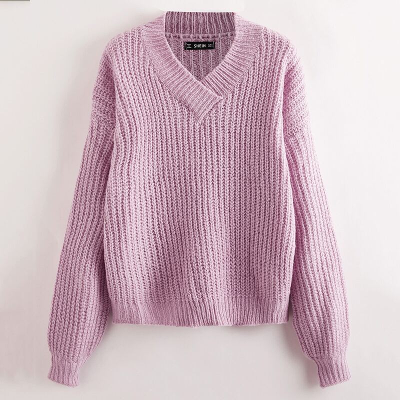

Drop Shoulder Chunky Knit Sweater, Baby pink