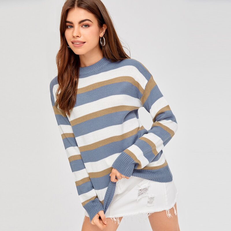 

Mock Neck Striped Sweater, Multicolor