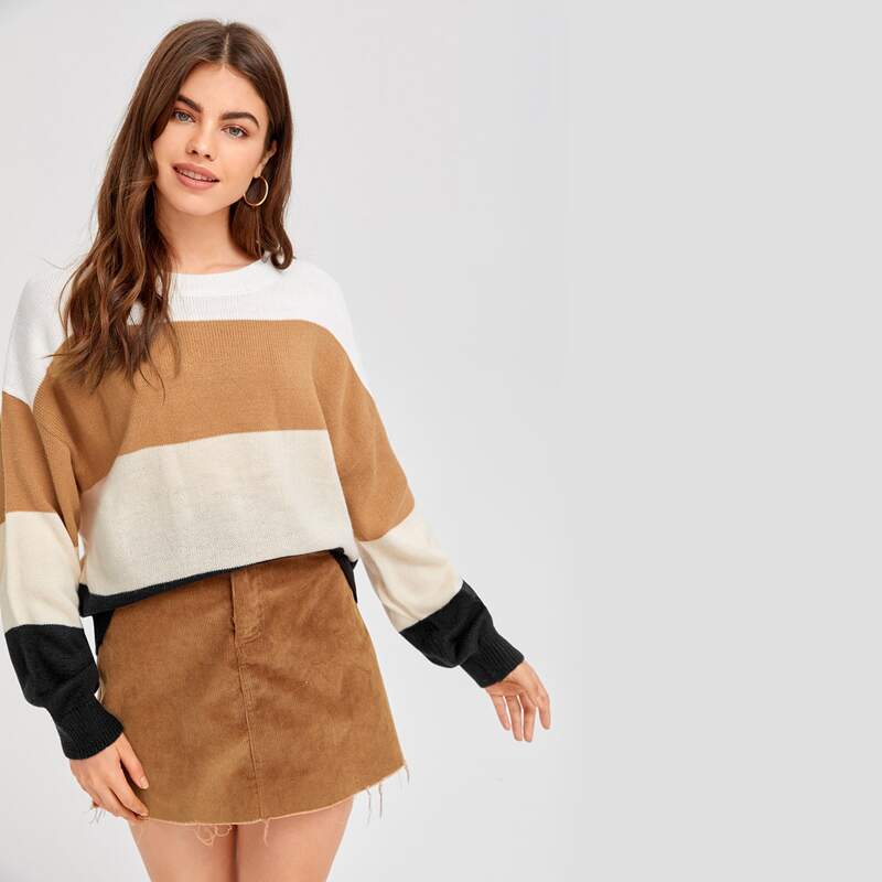 

Drop Shoulder Color Block Sweater, Multicolor