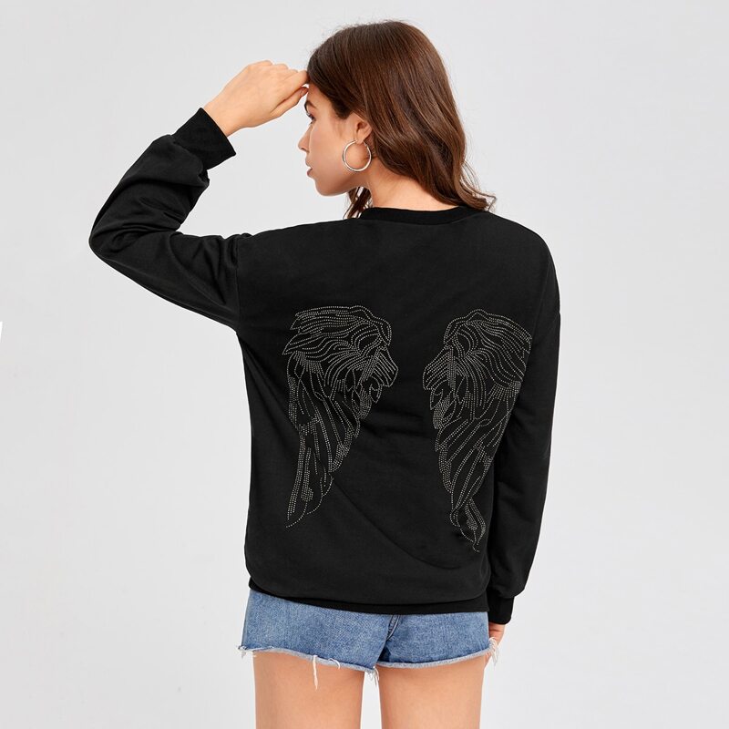 

Wing Print Drop Shoulder Sweatshirt, Black