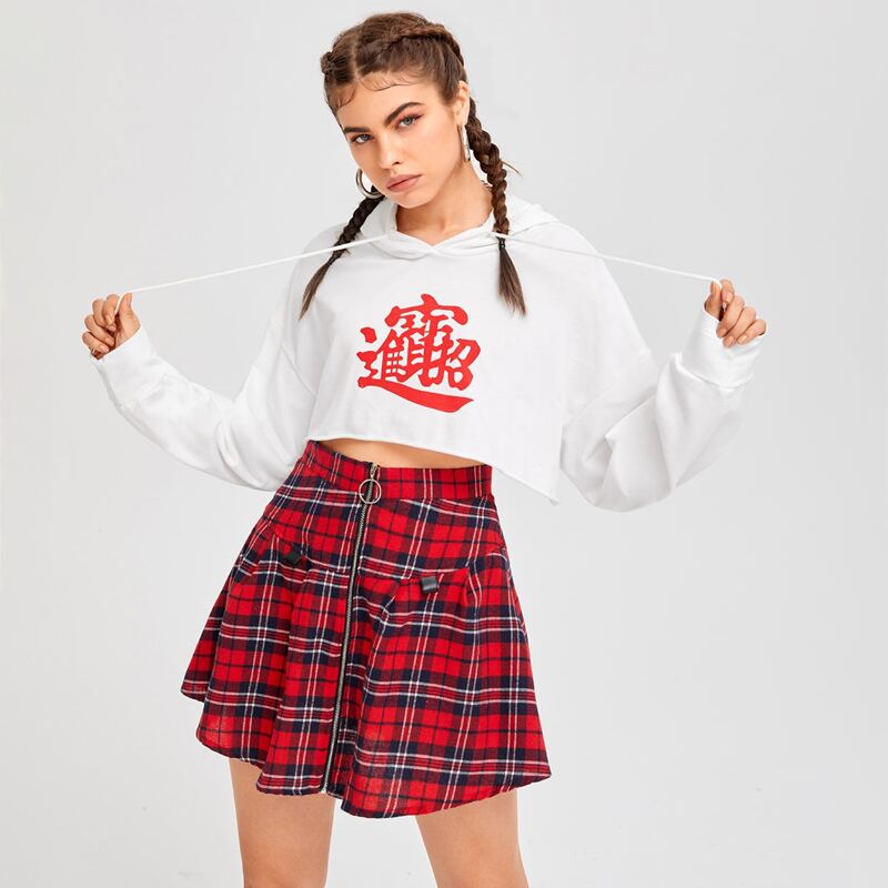 

Drop Shoulder Letter Graphic Drawstring Hoodie, White