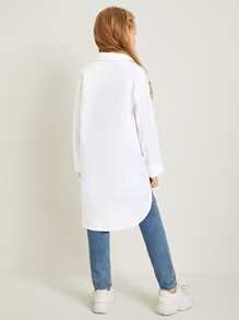 SHEIN Camisa bajo irregular con botón - Blanco - Ver 2