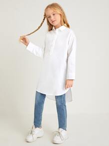 SHEIN Camisa bajo irregular con botón - Blanco - Ver 4