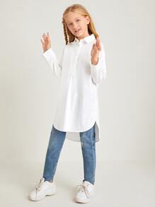 SHEIN Camisa bajo irregular con botón - Blanco - Ver 5