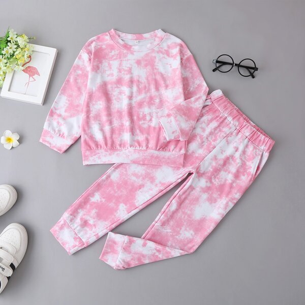 

Toddler Girls Tie Dye Sweatshirt & Sweatpants, Baby pink