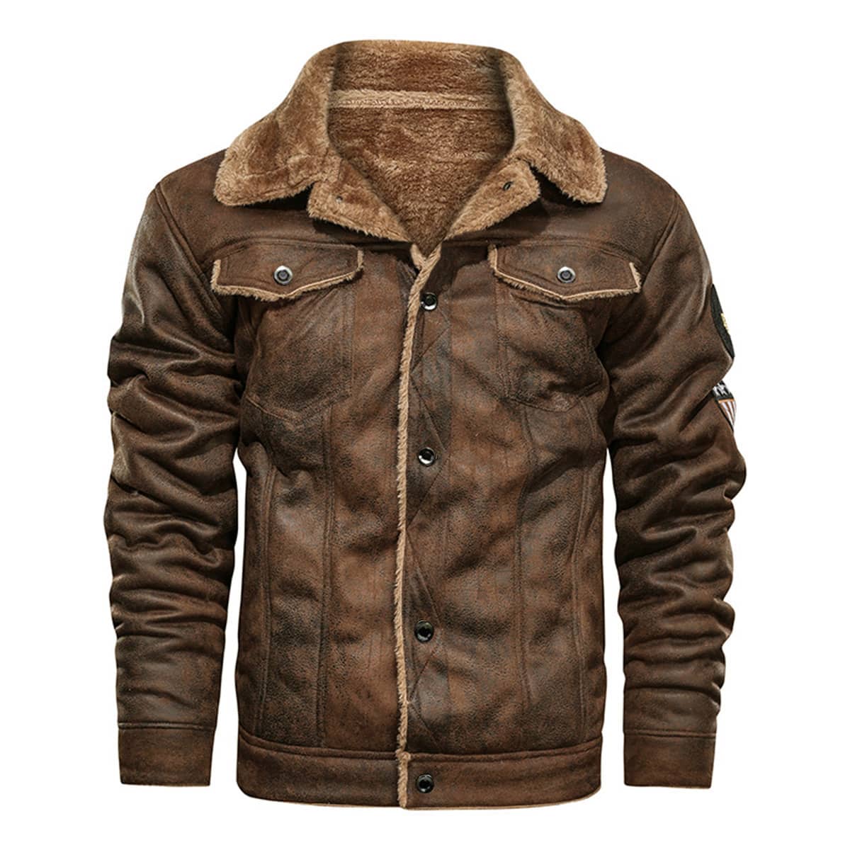 

Guys Patched Flap Pocket Suede Jacket, Mocha brown