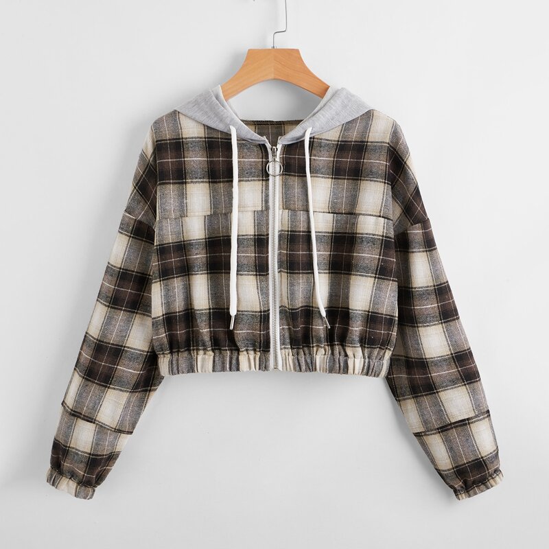 

Plaid Zip Hooded Jacket, Multicolor