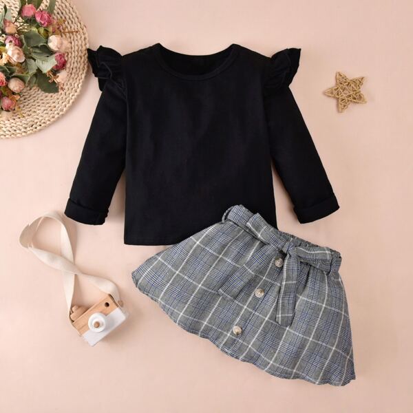 

Toddler Girls Ruffle Trim Tee & Plaid Belted Skirt, Multicolor