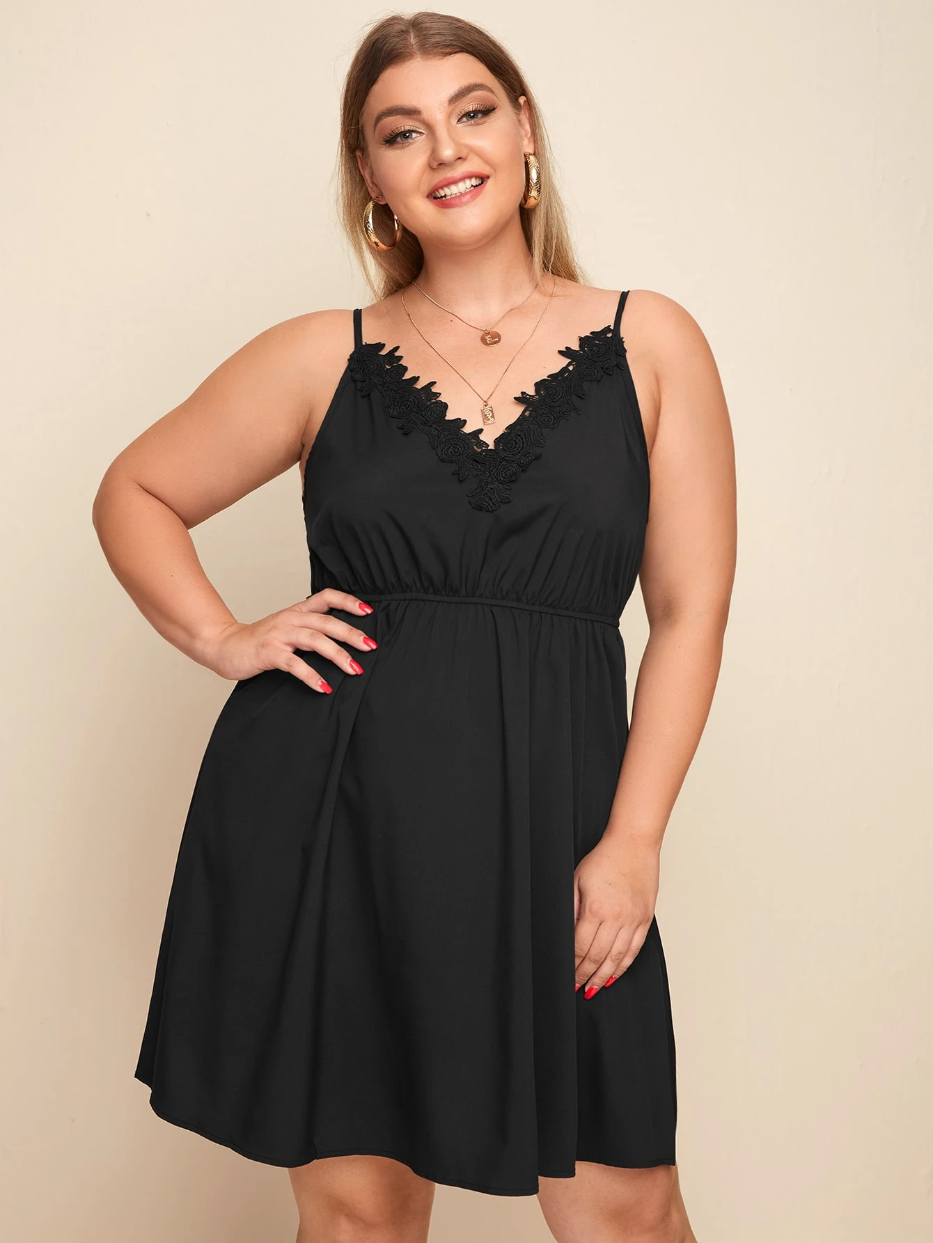 plus contrast lace cami dress