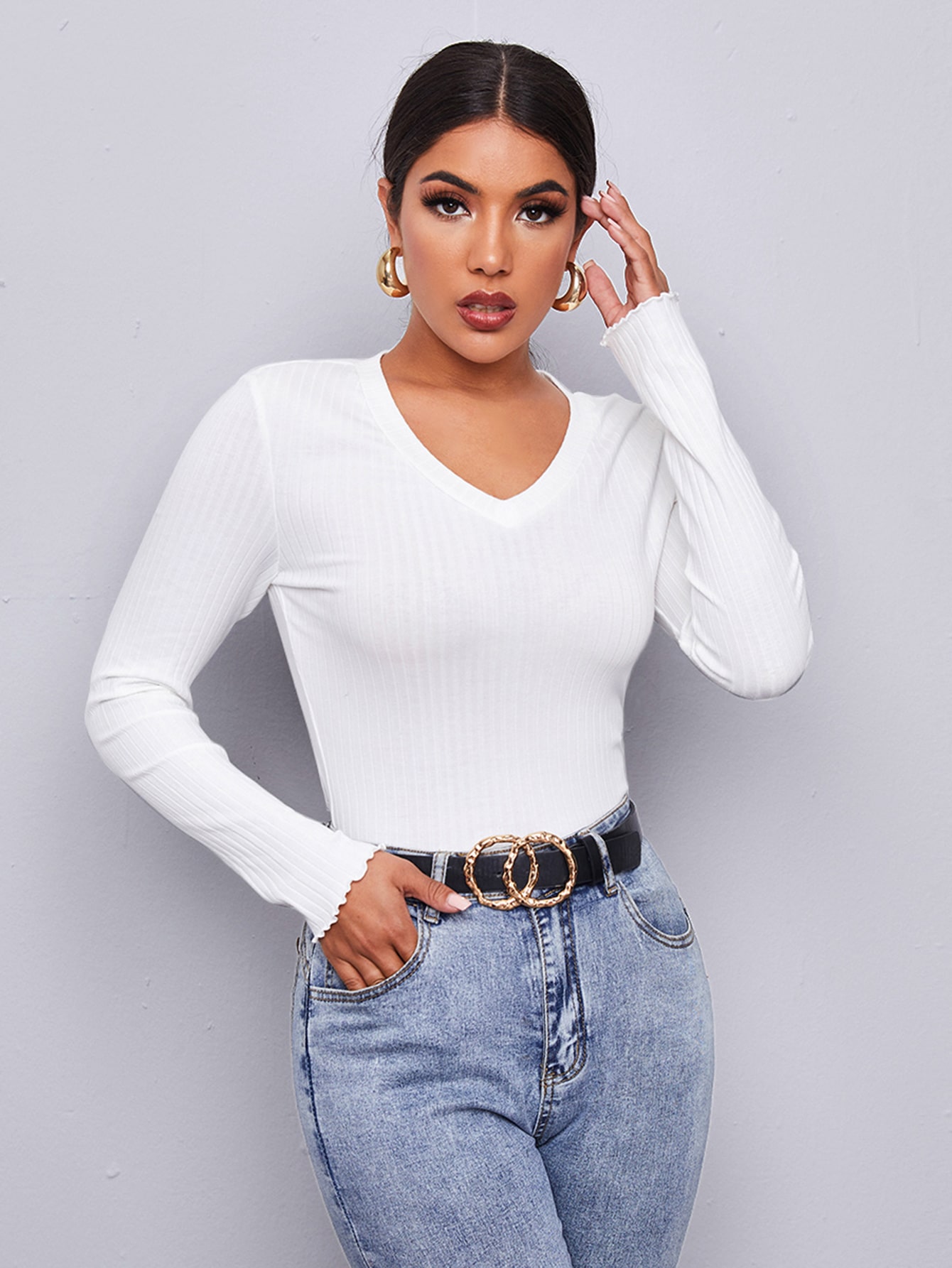 Lettuce Trim Rib-knit Top thumbnail