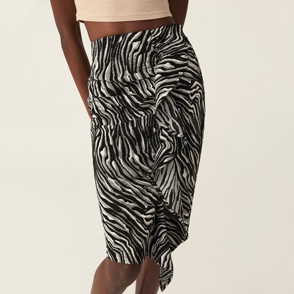 

PENCIL ZEBRA STRIPED MIDI SKIRT, Black and white