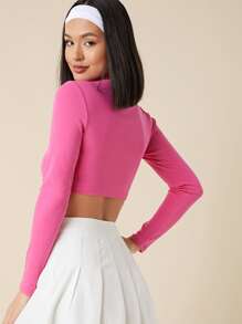 SHEIN BASICS Cotton Solid Form Fitted Crop Tee - Pink - View 2