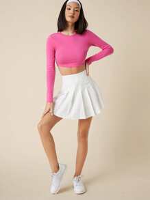 SHEIN BASICS Cotton Solid Form Fitted Crop Tee - Pink - View 5