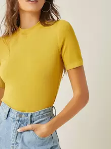 SHEIN BASICS Camiseta unicolor - Amarillo - Ver 5