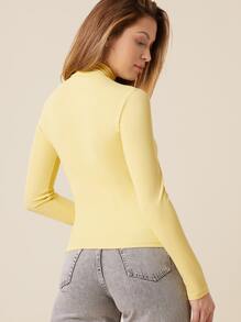 SHEIN BASICS Solid High Neck Tee - Yellow - View 3