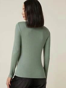 SHEIN BASICS Top côtelé avec boutons - Vert - Voir 2