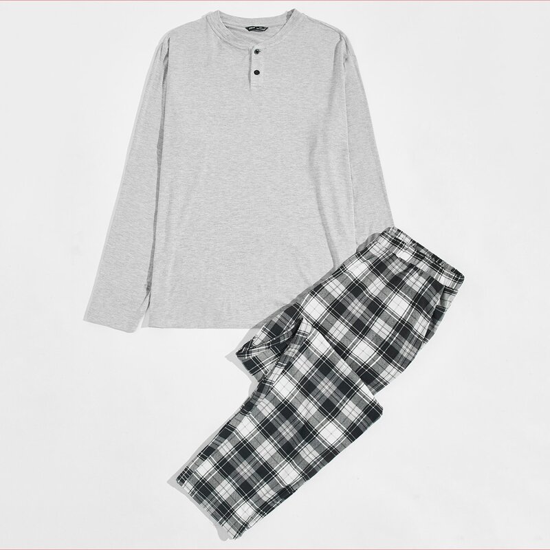 

Guys Button Front Tee & Plaid Pants PJ Set, Multicolor