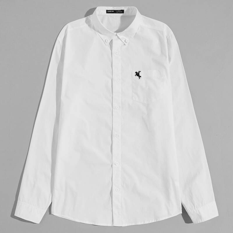 

Men Embroidery Detail Button Front Shirt, White