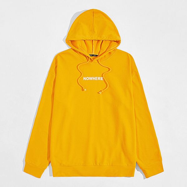 

Men Letter Graphic Drawstring Hoodie, Yellow bright