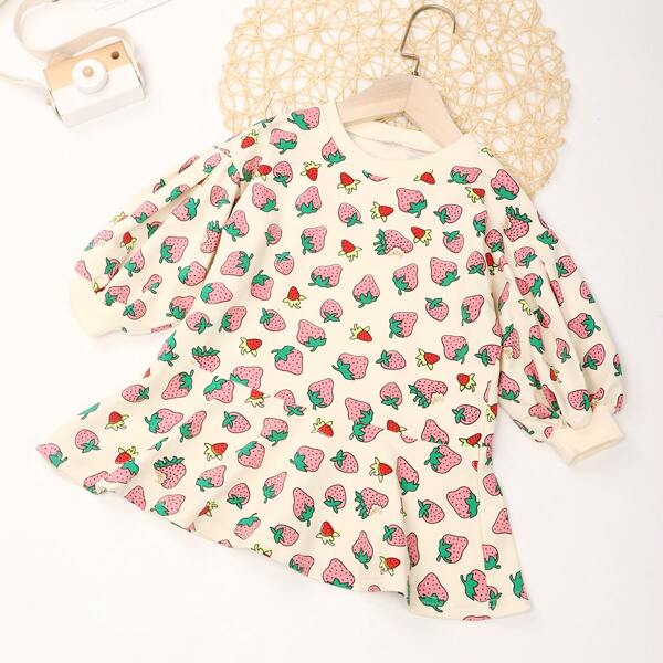 

Toddler Girls Strawberry Print Sweatshirt Dress, Multicolor
