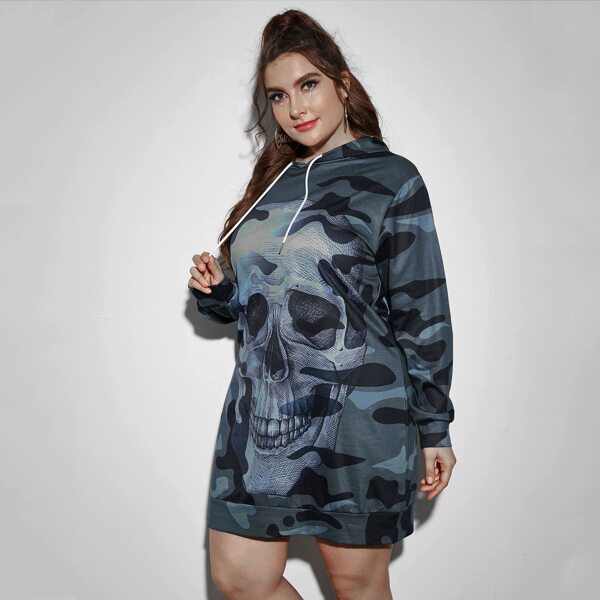 

Plus Halloween Camo Skull Print Hoodie Dress, Multicolor
