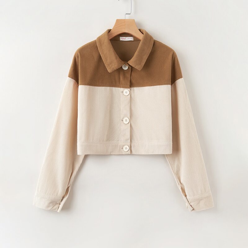 

Corduroy Colorblock Button Front Jacket, Multicolor