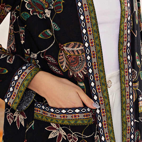 

Floral & Tribal Print Open Front Coat, Multicolor