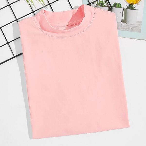 

Men Solid Mock Neck Tee, Baby pink