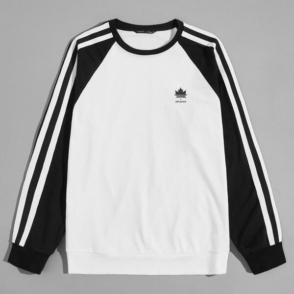 

Men Striped Raglan Sleeve Letter Graphic Pullover, White