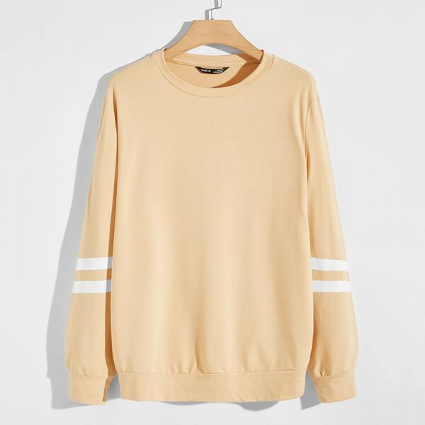 

Men Crew Neck Varsity Striped Sleeve Pullover, Apricot