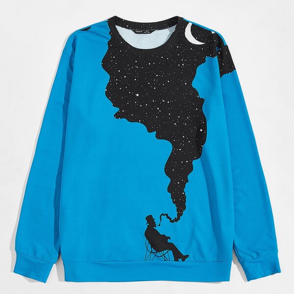 

Men Galaxy & Figure Graphic Pullover, Blue